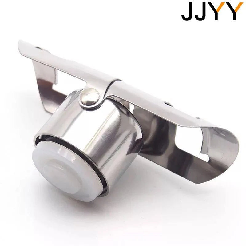 Stainless steel Champagne and sparkling wine bottle stopper on a white background
