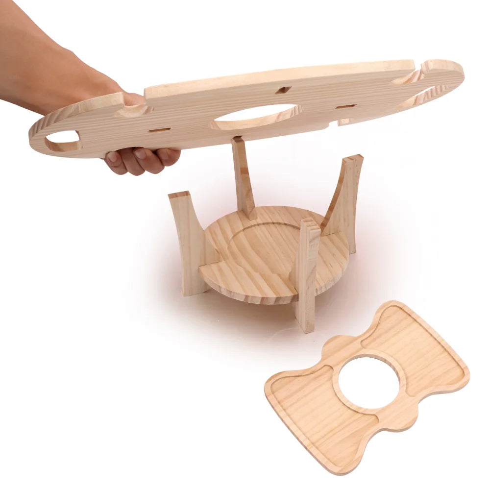Outdoor Wooden Folding Camping Picnic Table For Couples Removable Snack Tray And Wine Glass Holders Mini Solid Wood Wine Table