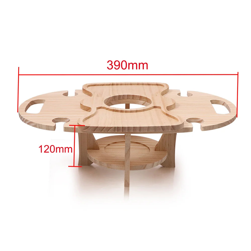 Outdoor Wooden Folding Camping Picnic Table For Couples Removable Snack Tray And Wine Glass Holders Mini Solid Wood Wine Table
