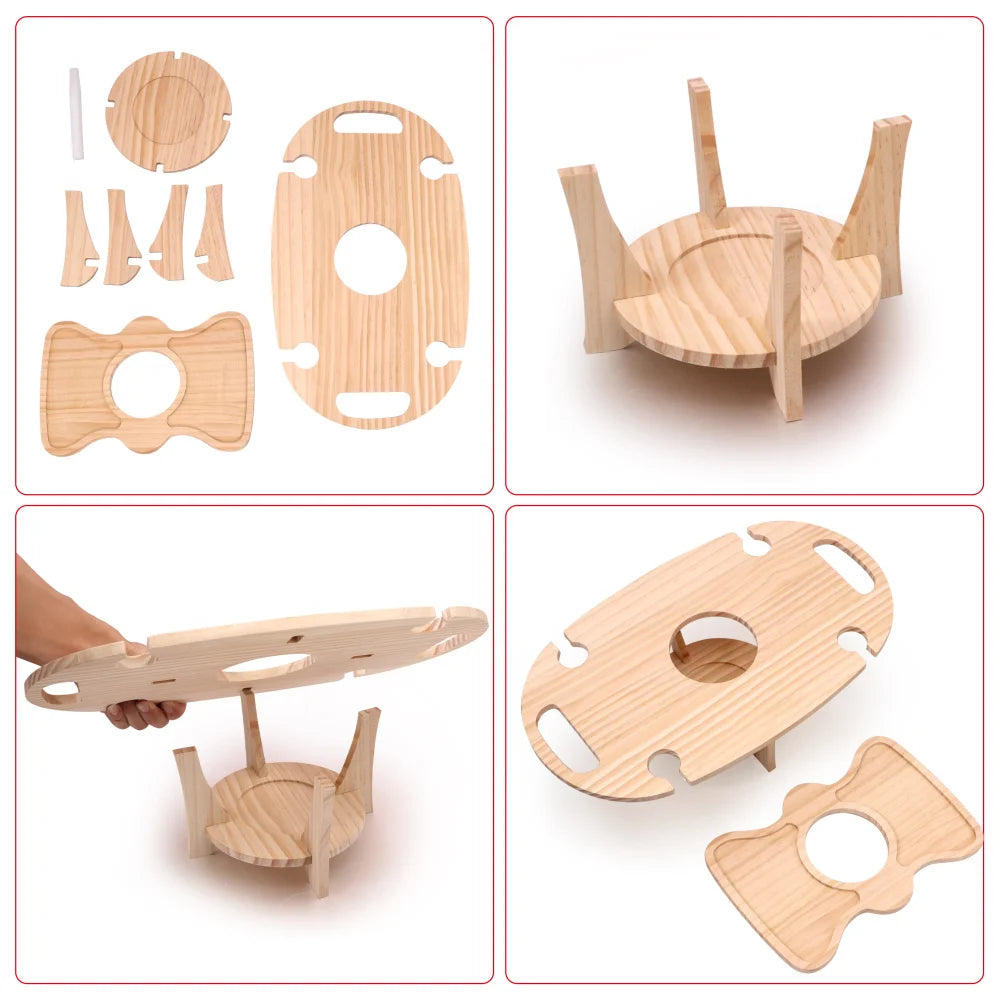 Outdoor Wooden Folding Camping Picnic Table For Couples Removable Snack Tray And Wine Glass Holders Mini Solid Wood Wine Table