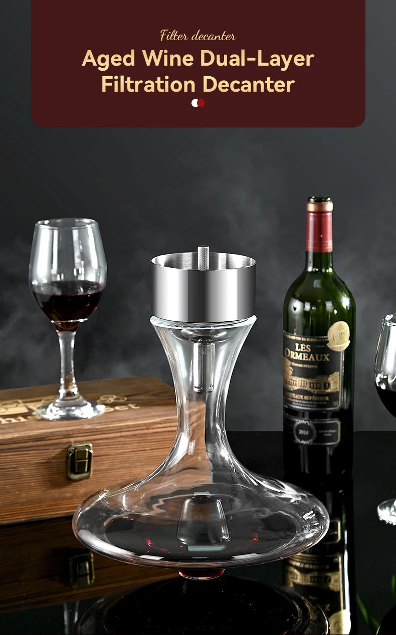 Stainless steel magic decanter, double old wine filter, dispenser aerator funnel with Sediment Strainer