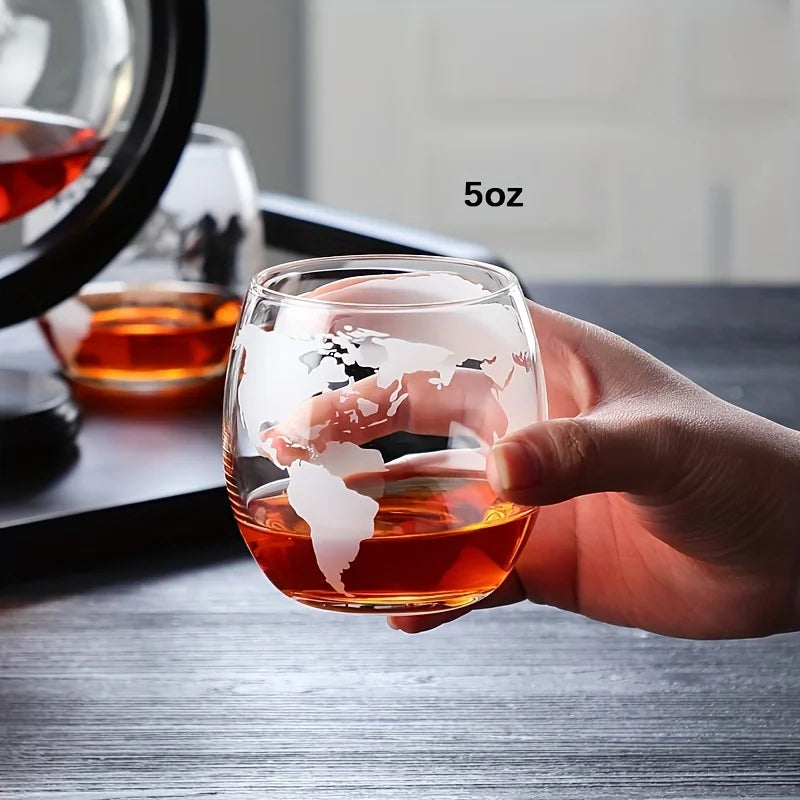FREE SHIPPING Creative Globe Decanter Set with Lead-free Carafe Exquisite Wood-stand and 2 Whisky Glasses Whiskey Decanter Globe Grade Gift