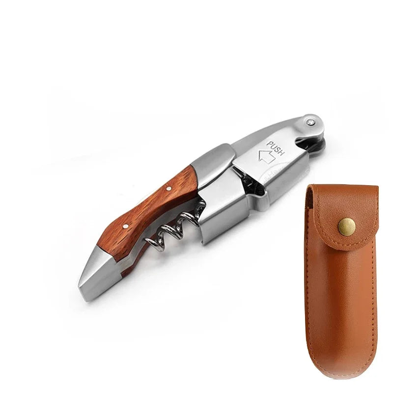 Wood Handle Corkscrew Professional Wine Opener Gift Set Portable Screw Corkscrew Beer Cap Bottle Opener Kitchen Bar Tool