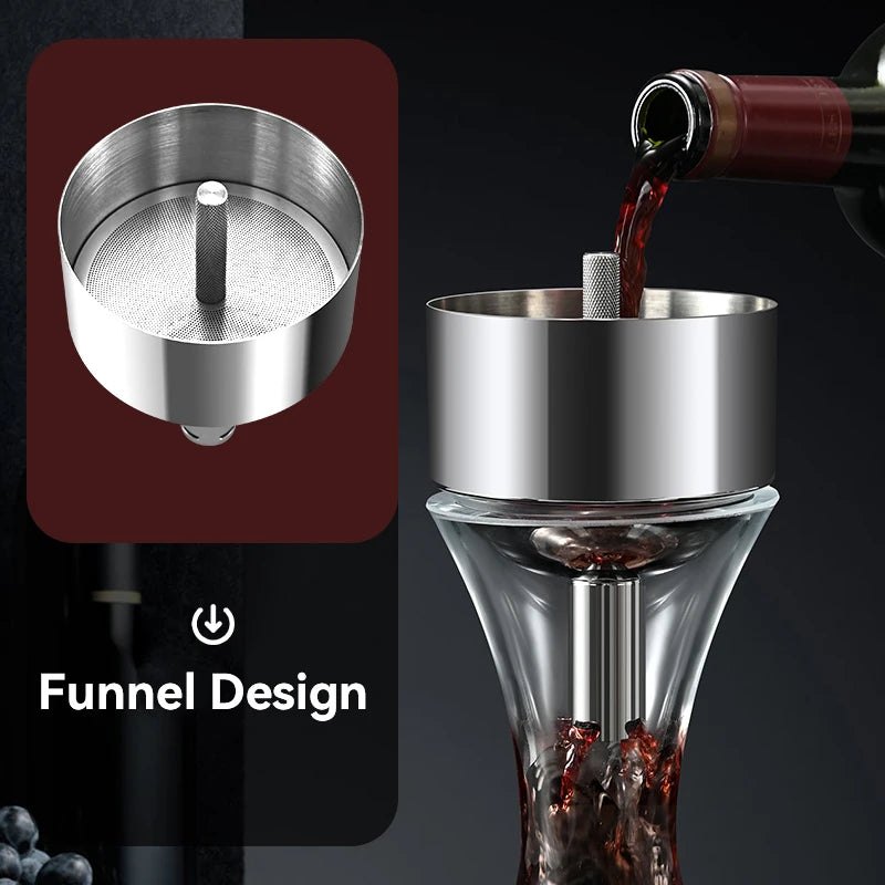 Stainless steel magic decanter, double old wine filter, dispenser aerator funnel with Sediment Strainer