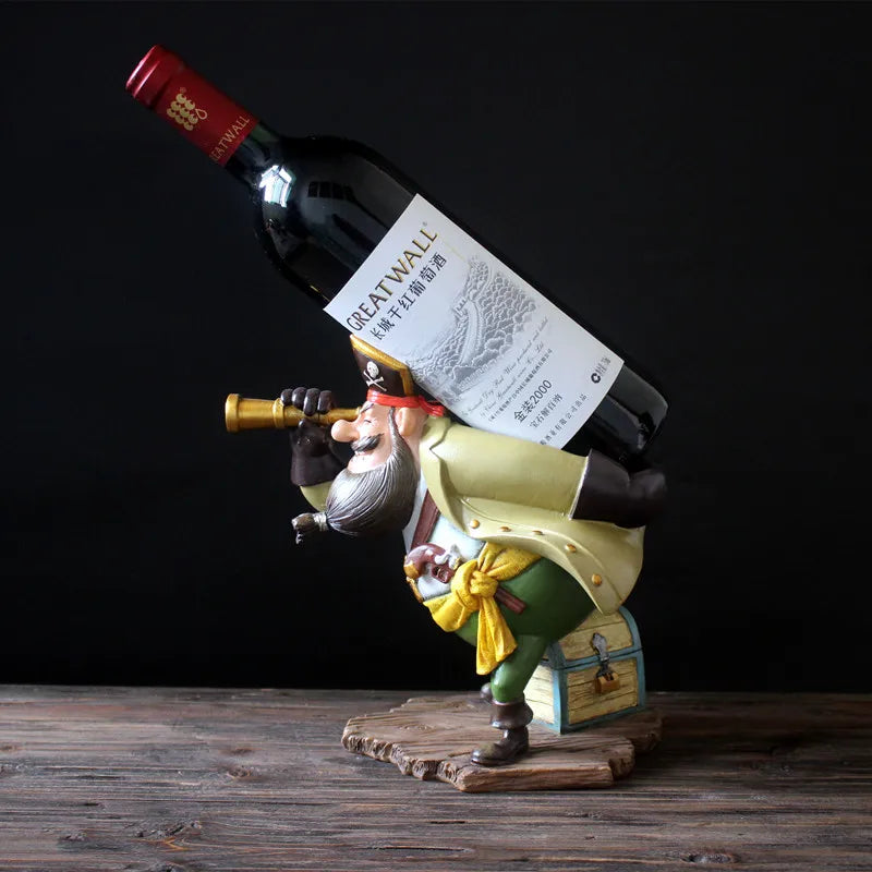 Caribbean Pirate Wine Bottle Holder Handmade Resin Captain Statue Wine Rack Home Barware Craft Ornament Cafe Decor Pub Supplies