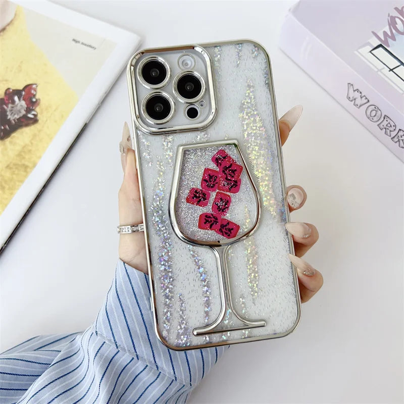 Glitter Quicksand Cup Case for iPhone 15 16 Pro Max Shell Luxury Plating Bumper Camera Protector Soft Cover Dynamic Slider Funda