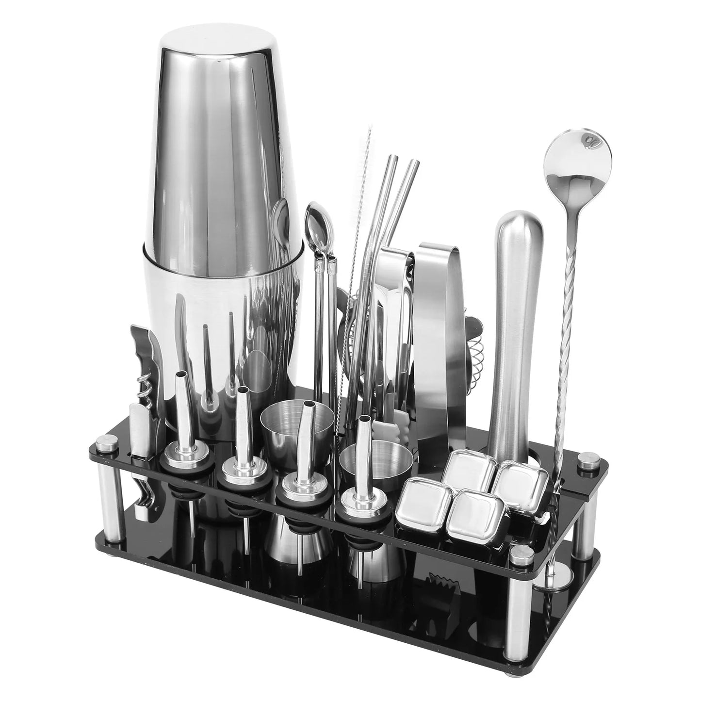 B08B-Cocktail Shaker Set, Boston Stainless Steel Bartender Kit with Acrylic Stand & Cocktail Recipes Booklet