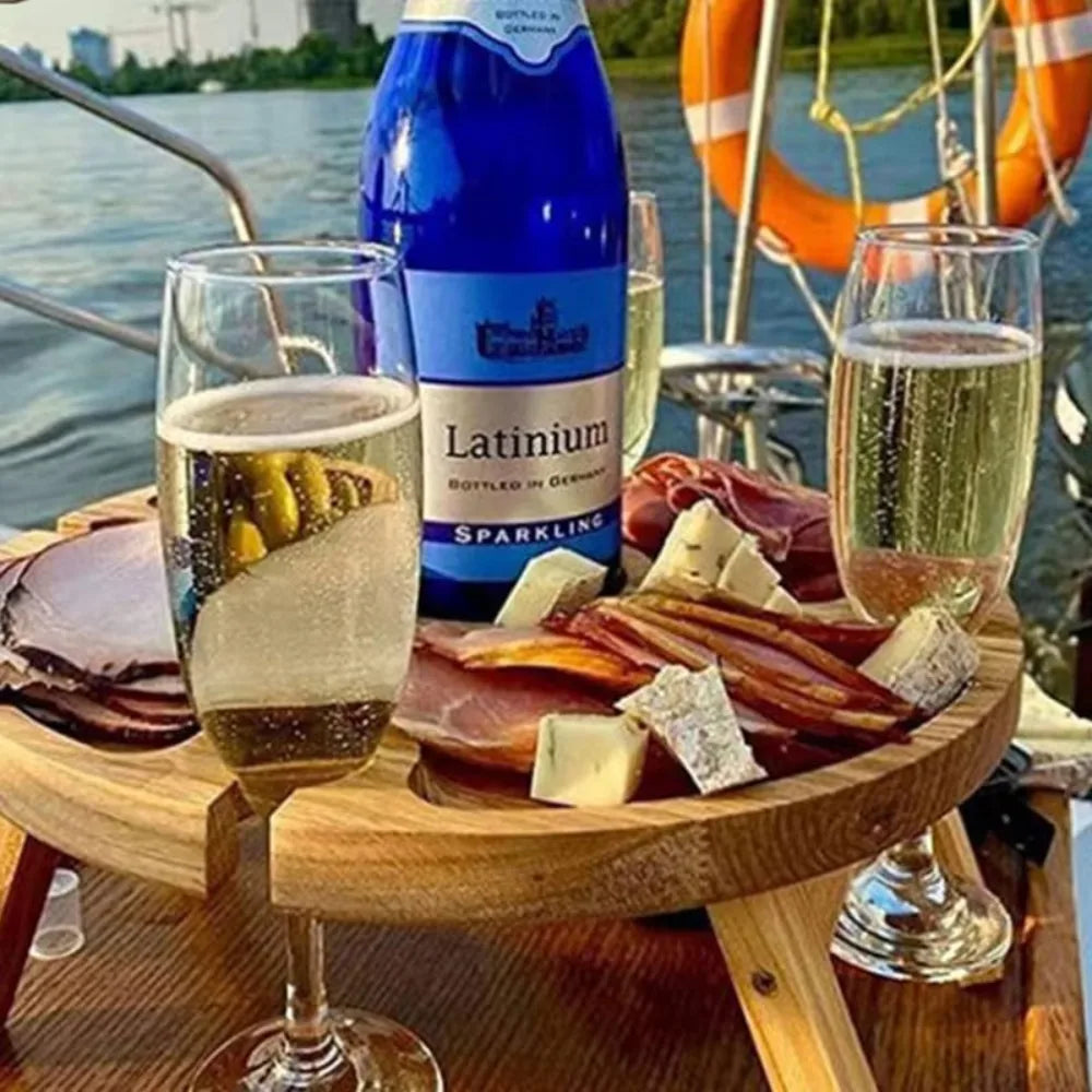 Portable Wooden Tables Outdoor Picnic Wine Table with Handle Small Folding Beach Table Retractable Legs Snack Cheese Tray
