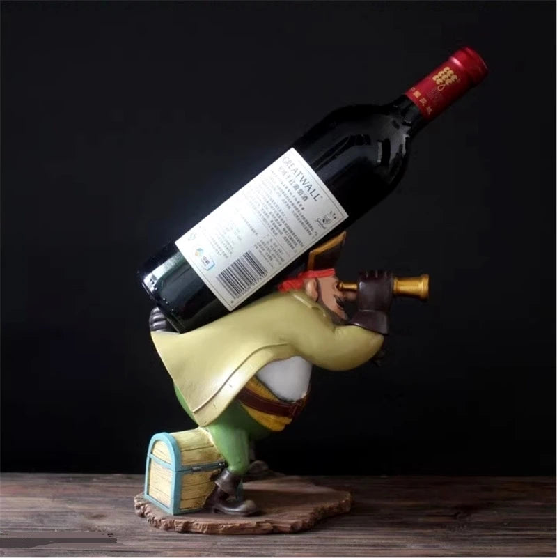 Caribbean Pirate Wine Bottle Holder Handmade Resin Captain Statue Wine Rack Home Barware Craft Ornament Cafe Decor Pub Supplies