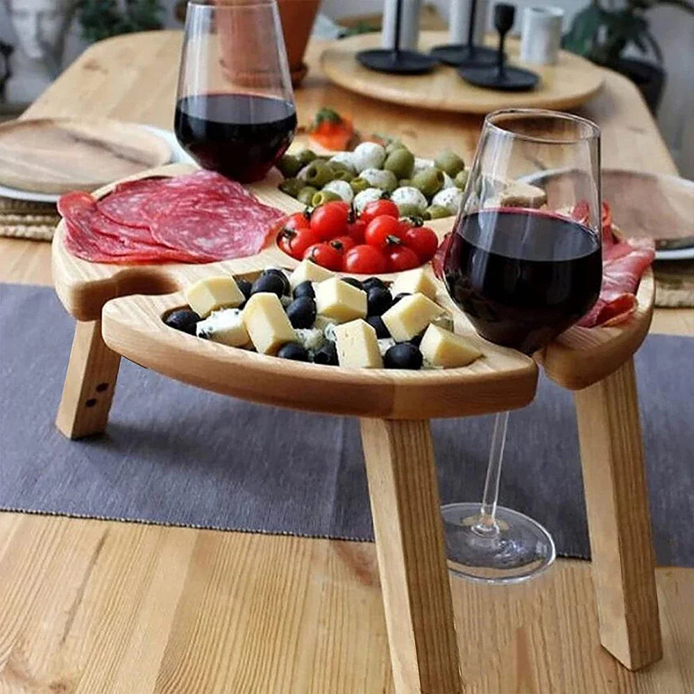 Portable Wooden Tables Outdoor Picnic Wine Table with Handle Small Folding Beach Table Retractable Legs Snack Cheese Tray