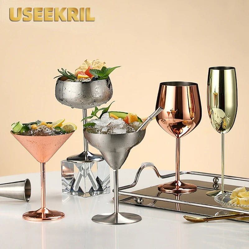 304 Stainless Steel Cocktail Glass, Red Wine Cup, Flute Champagne Cup, Metal Cup, Bar Martini Cup