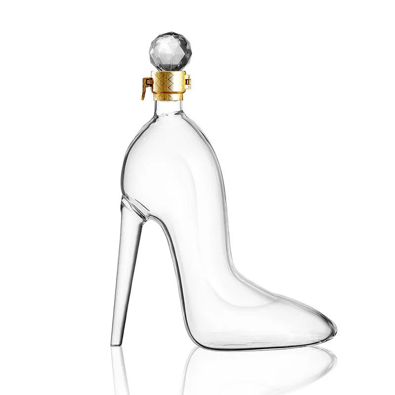 Creative High-heeled Shoe Design, Red Wine Decanter, Glass Empty Bottle with Sealed Lid, Thickened Whiskey Decanter