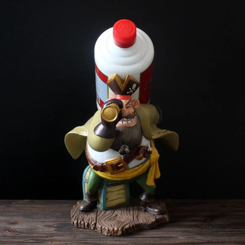 Caribbean Pirate Wine Bottle Holder Handmade Resin Captain Statue Wine Rack Home Barware Craft Ornament Cafe Decor Pub Supplies
