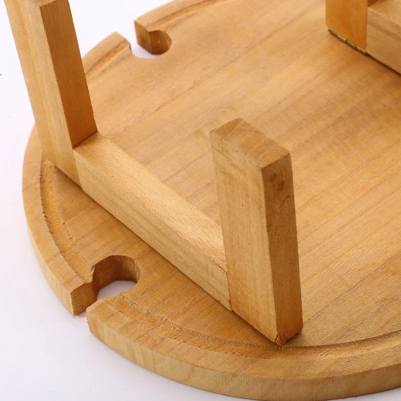 Wooden Folding Picnic Table Outdoor Portable Holder Round Foldable Desk Wine Glass Rack Collapsible Table For Garden Party