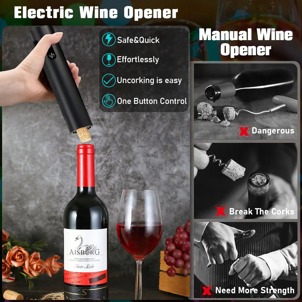 Electric Wine Bottle Opener Set Automatic Corkscrew Kit With Aerator,Foil Cutter Battery Operated Corkscrew for Wine Lovers Gift