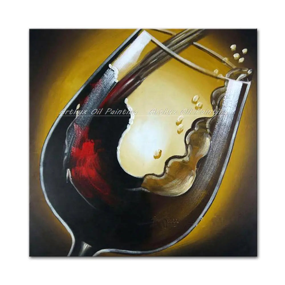 Arthyx Hand Painted Red Wine Glass Oil Painting On Canvas,Abstract Still Life Wall Art,Pictures For Living Room Home Hotel Decor