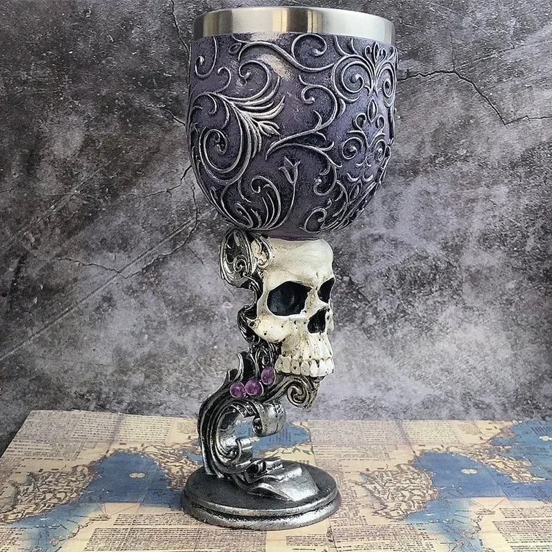 Medieval Retro Goblet Resin 3D Red Wine Glass Stainless Steel Liner Cocktail Glass Retro Creative Personalized Gift Bar Ornament