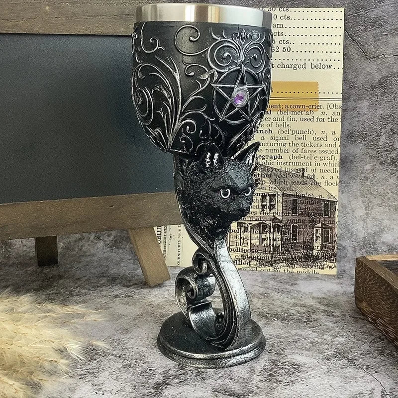 Medieval Retro Goblet Resin 3D Red Wine Glass Stainless Steel Liner Cocktail Glass Retro Creative Personalized Gift Bar Ornament