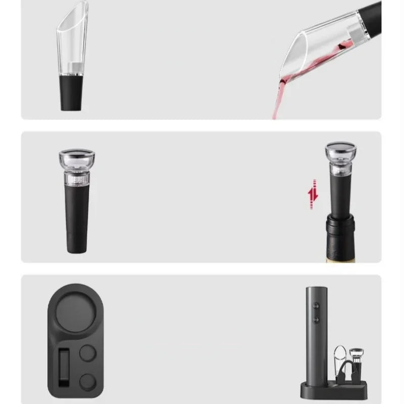 Electric Wine Bottle Opener, Wine Pourer, Automatic Red Wine Opener, Vacuum Bottle Stopper, Storage Base, Bar Kitchen Tools