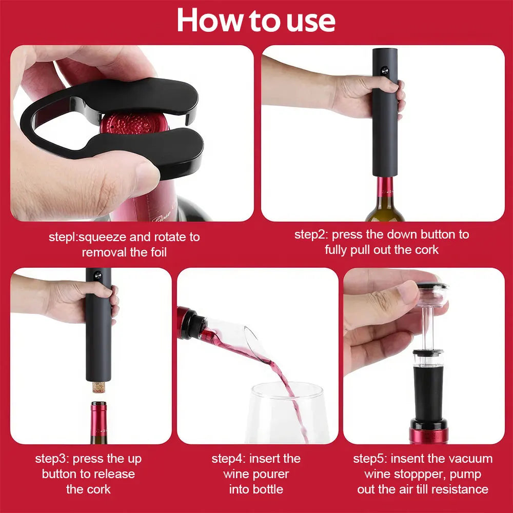 Electric Wine Bottle Opener Set Automatic Corkscrew Kit With Aerator,Foil Cutter Battery Operated Corkscrew for Wine Lovers Gift