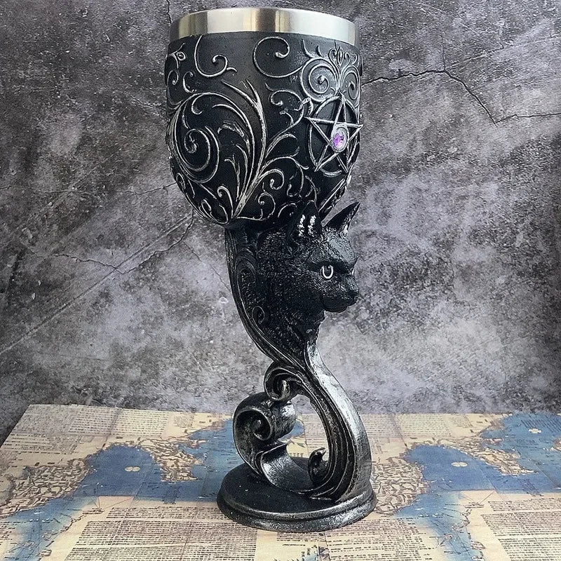 Medieval Retro Goblet Resin 3D Red Wine Glass Stainless Steel Liner Cocktail Glass Retro Creative Personalized Gift Bar Ornament
