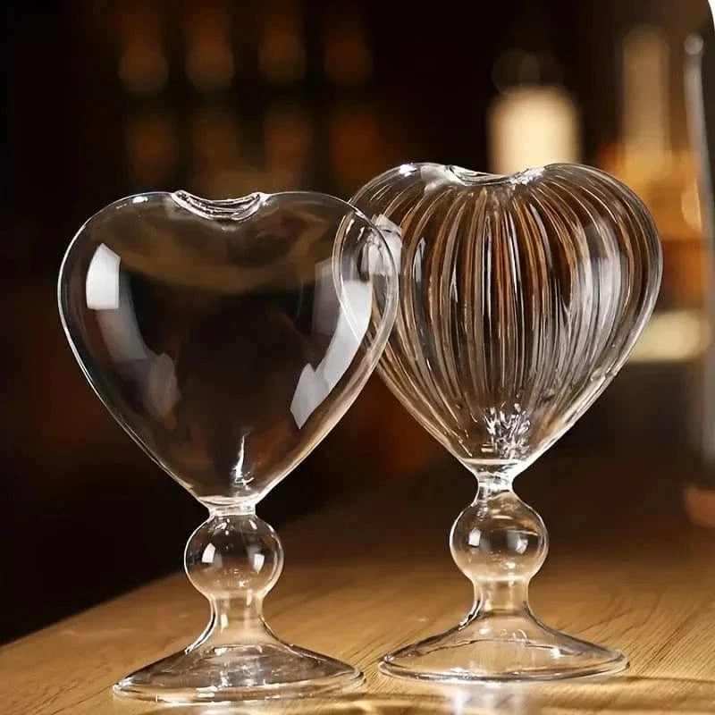 1pc Heart Shaped Cocktail Glass with Straw Clear Stemmed Wine Glass Creative Champagne Glasses Drinking Cups for Bar Pub Club