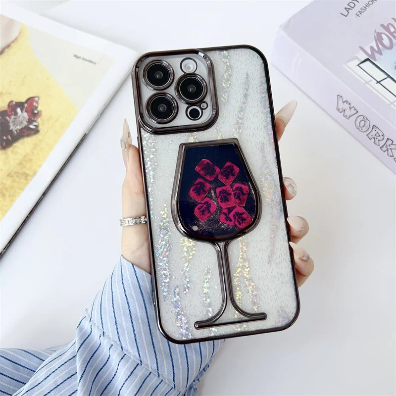 Glitter Quicksand Cup Case for iPhone 15 16 Pro Max Shell Luxury Plating Bumper Camera Protector Soft Cover Dynamic Slider Funda