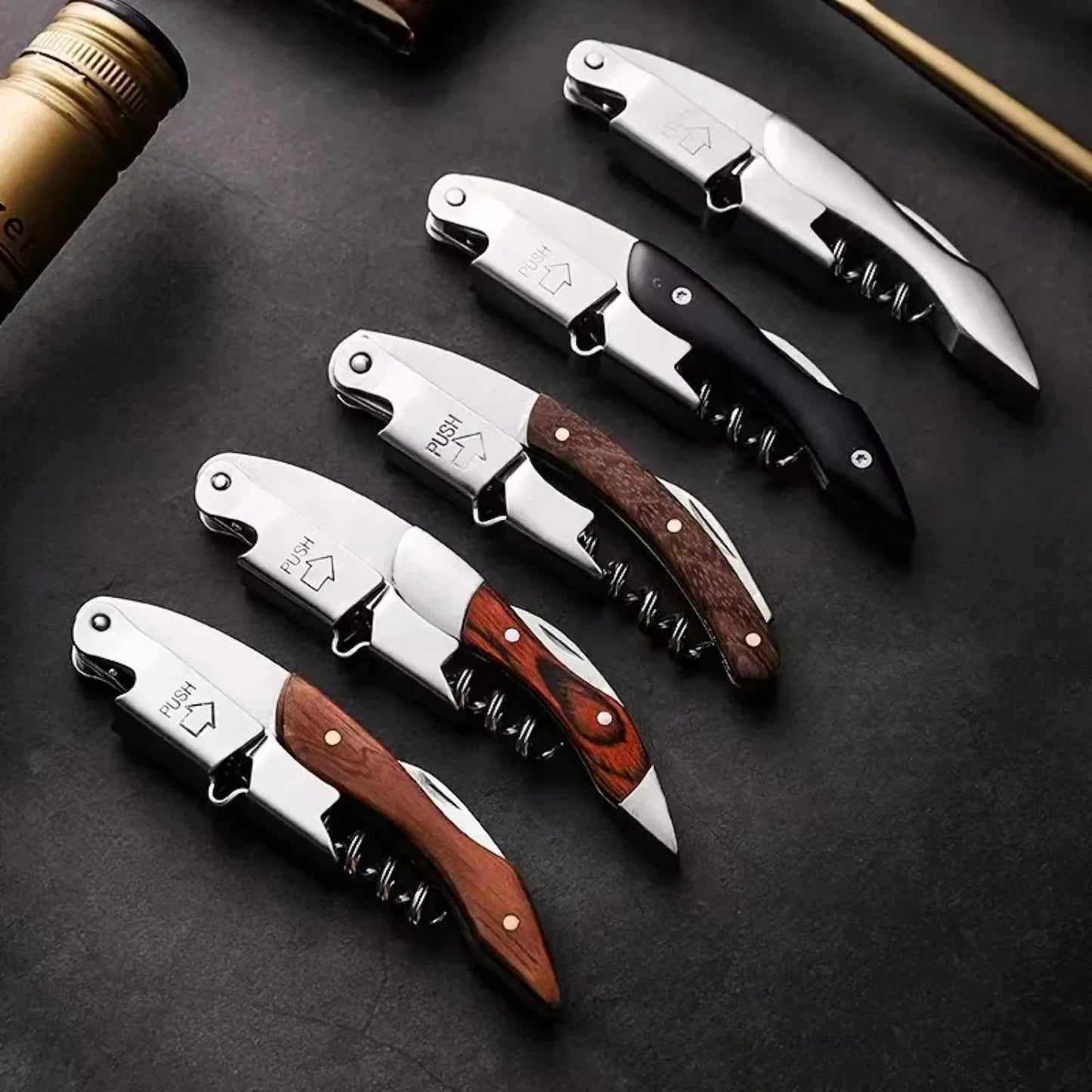 Wood Handle Corkscrew Professional Wine Opener Gift Set Portable Screw Corkscrew Beer Cap Bottle Opener Kitchen Bar Tool