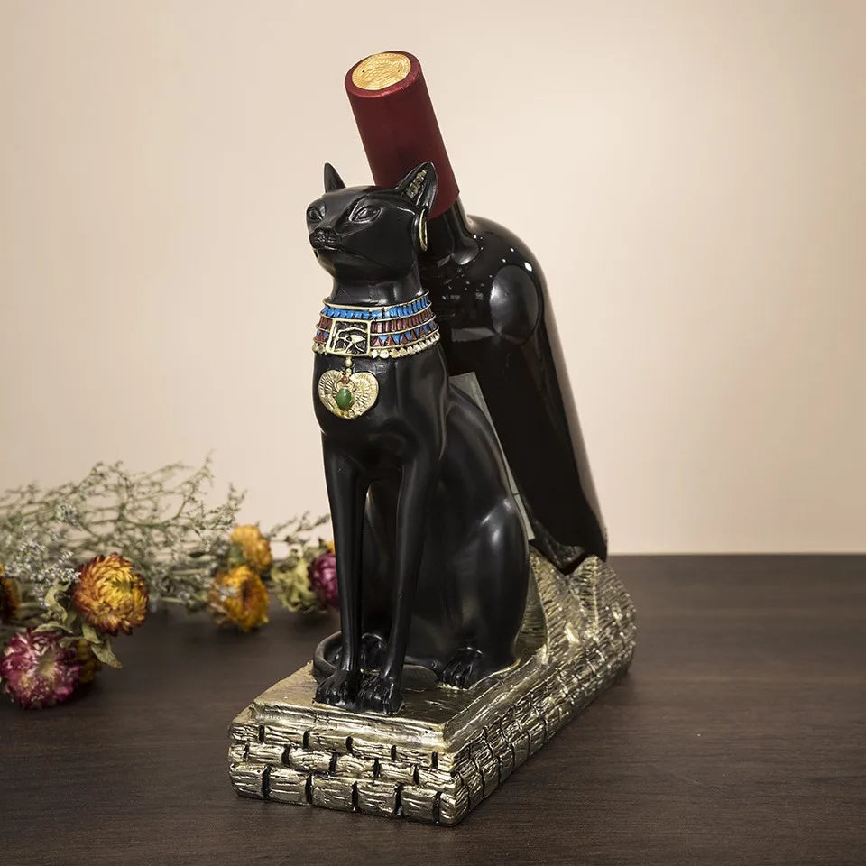 Egypt Anubis Wine Rack, Bastet God Cat Wine Bottle Rack, Resin Arts And Crafts, Bar Ornament Decoration