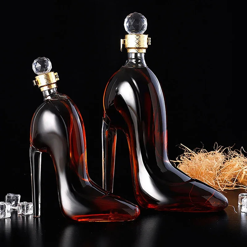 Creative High-heeled Shoe Design, Red Wine Decanter, Glass Empty Bottle with Sealed Lid, Thickened Whiskey Decanter