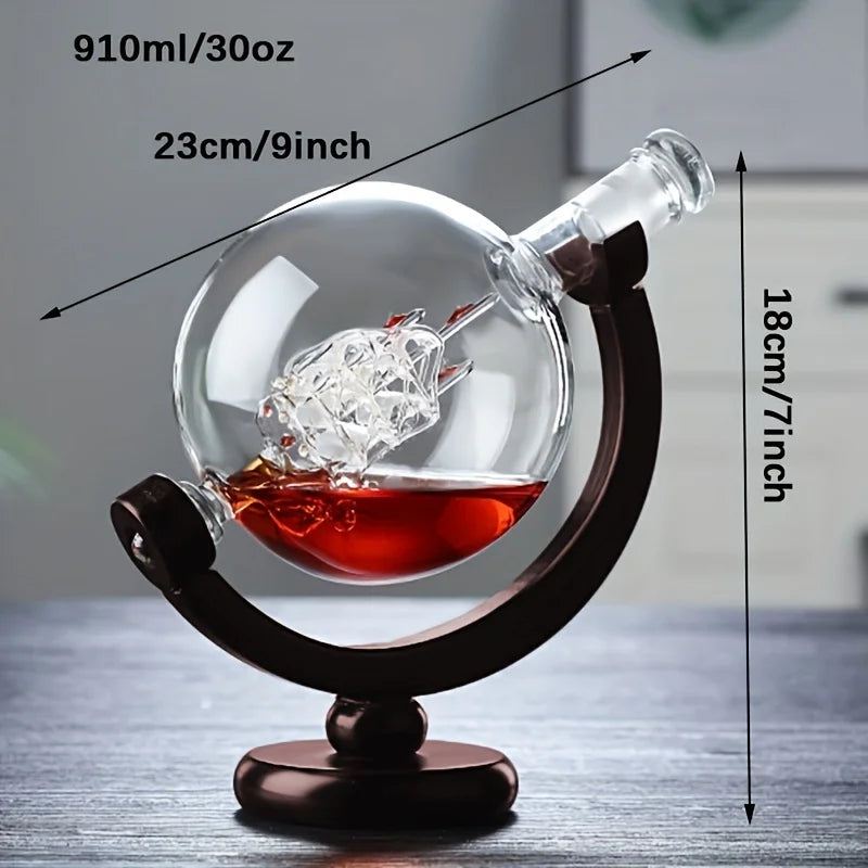 FREE SHIPPING Creative Globe Decanter Set with Lead-free Carafe Exquisite Wood-stand and 2 Whisky Glasses Whiskey Decanter Globe Grade Gift