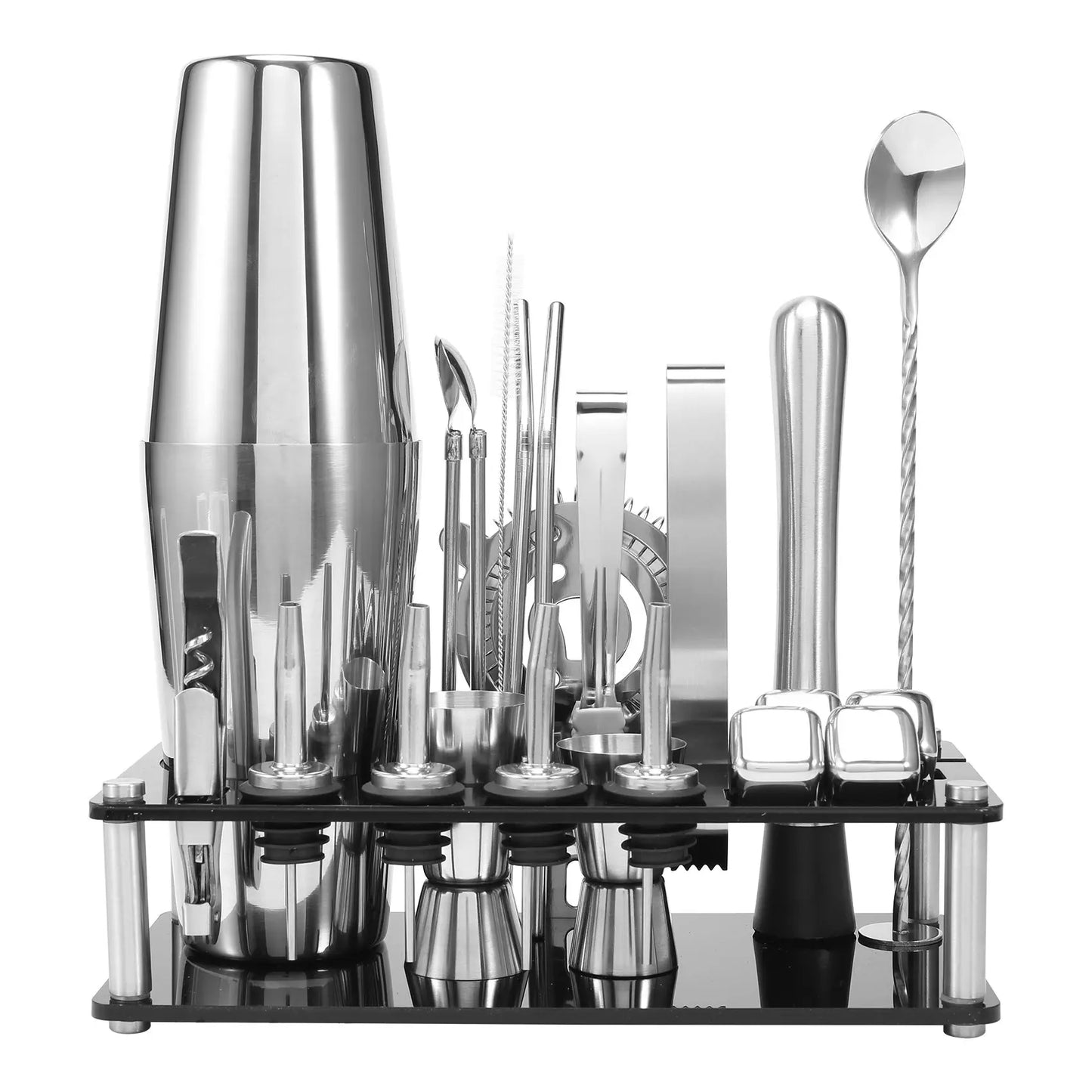B08B-Cocktail Shaker Set, Boston Stainless Steel Bartender Kit with Acrylic Stand & Cocktail Recipes Booklet