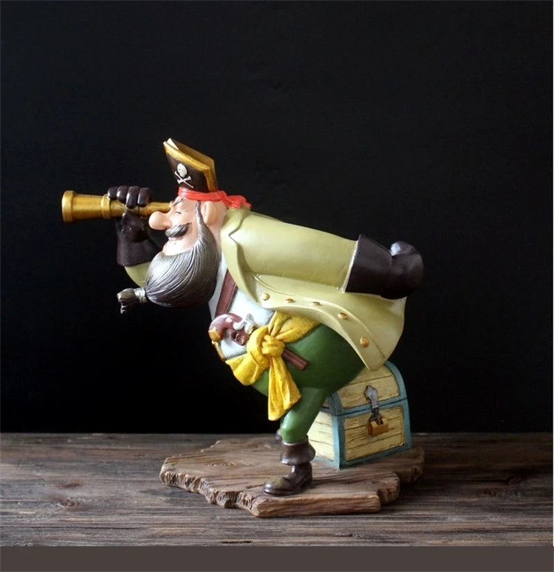 Caribbean Pirate Wine Bottle Holder Handmade Resin Captain Statue Wine Rack Home Barware Craft Ornament Cafe Decor Pub Supplies