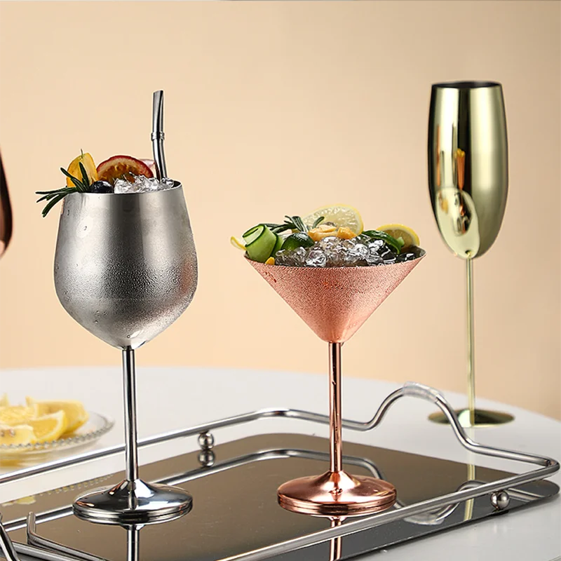 304 Stainless Steel Cocktail Glass, Red Wine Cup, Flute Champagne Cup, Metal Cup, Bar Martini Cup