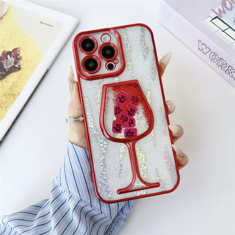 Glitter Quicksand Cup Case for iPhone 15 16 Pro Max Shell Luxury Plating Bumper Camera Protector Soft Cover Dynamic Slider Funda