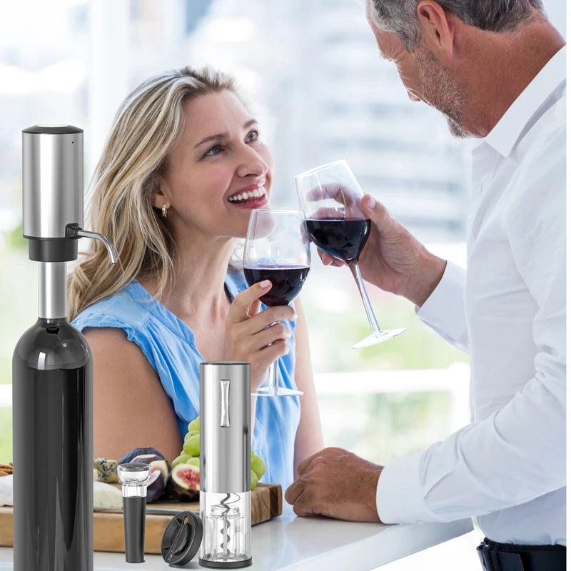 4 in1Electric Wine Opener Set With Electric Decanter and Aerator, Stainless Steel Rechargeable Wine Bottle Opener for Wine Lovers