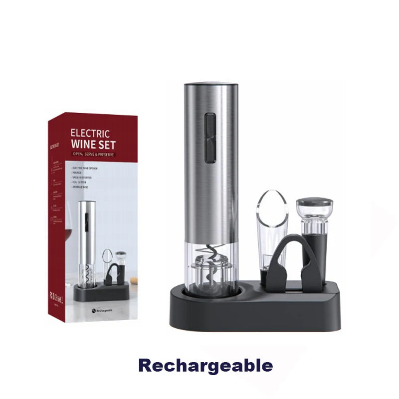 4-in-1 rechargeable electric wine opener set with gift packaging