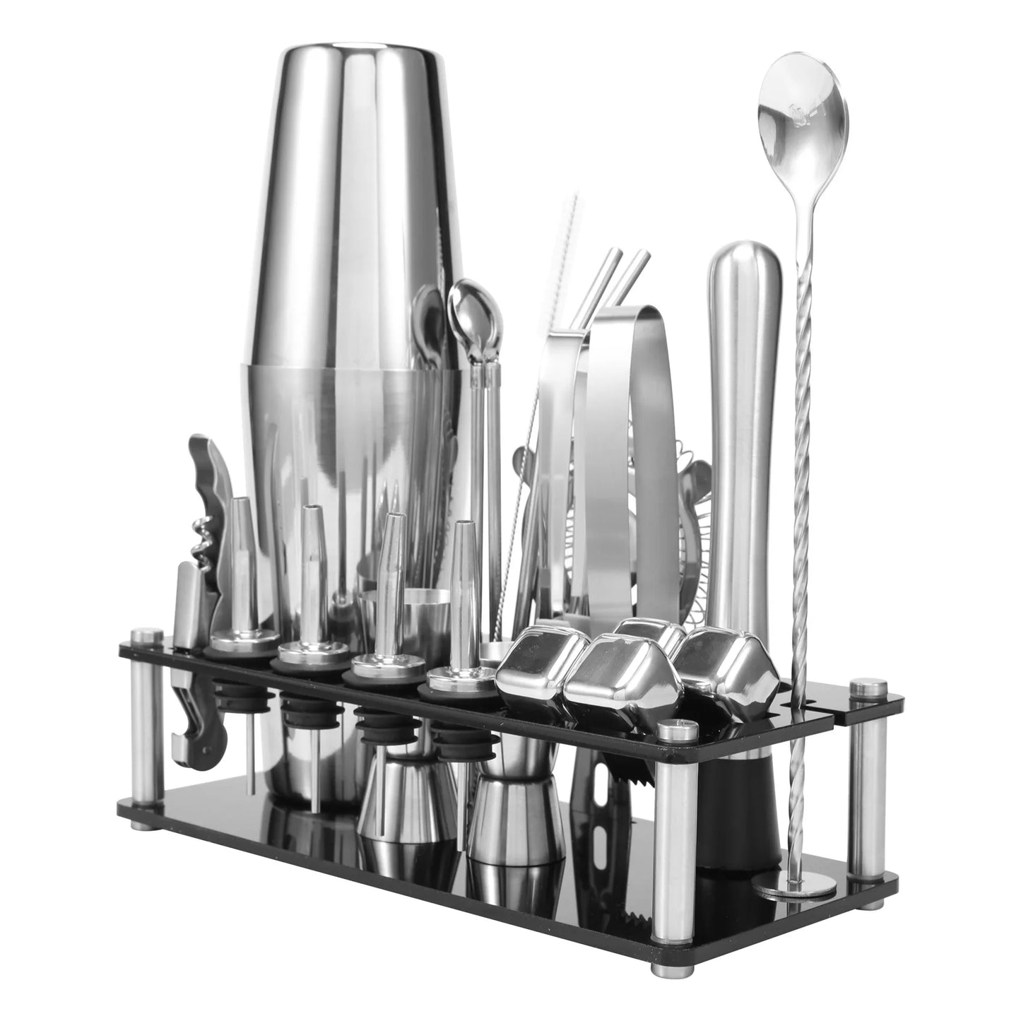 B08B-Cocktail Shaker Set, Boston Stainless Steel Bartender Kit with Acrylic Stand & Cocktail Recipes Booklet