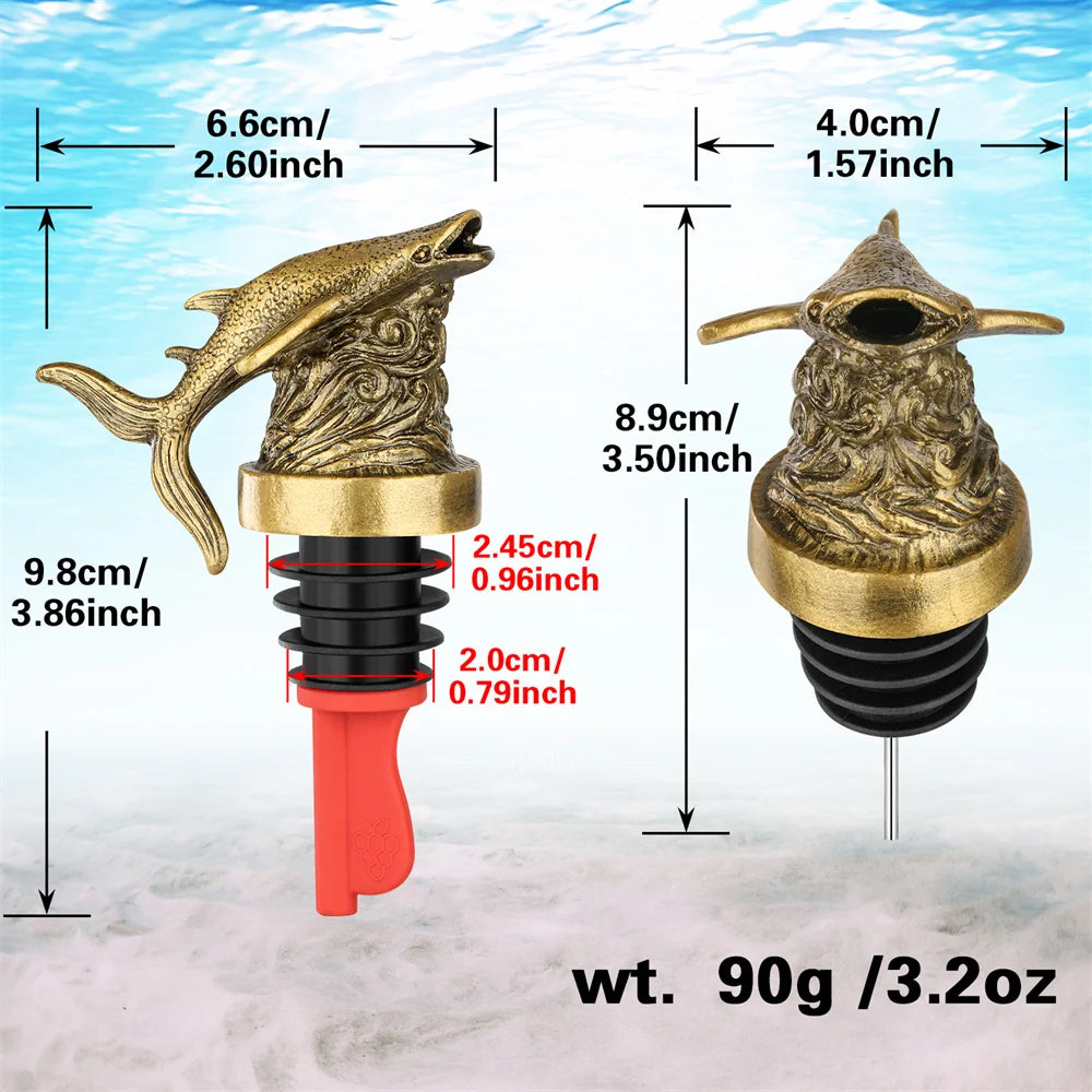 Wine Gift Whale Shark 2-In-1 Wine Bottle Pourer and Stopper Bronze/Grey Black Alloy Silicone Bottle Stoppers Kitchen Bar Tools