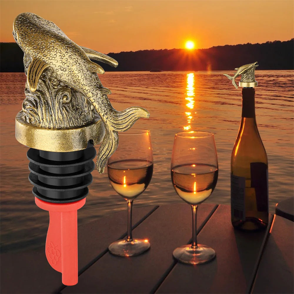 Wine Gift Whale Shark 2-In-1 Wine Bottle Pourer and Stopper Bronze/Grey Black Alloy Silicone Bottle Stoppers Kitchen Bar Tools