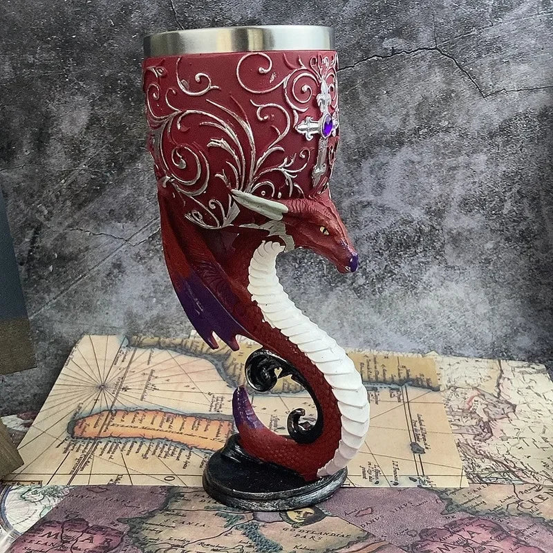 Medieval Retro Goblet Resin 3D Red Wine Glass Stainless Steel Liner Cocktail Glass Retro Creative Personalized Gift Bar Ornament