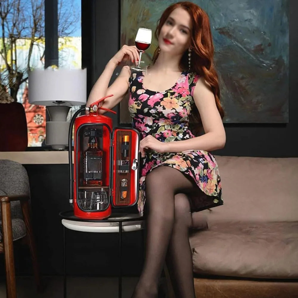 New Portable Liquor Cabinet Metal Red/Black Bottle Holder Fire Extinguisher Storage System Bar