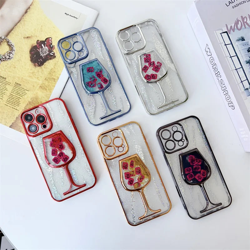 Glitter Quicksand Cup Case for iPhone 15 16 Pro Max Shell Luxury Plating Bumper Camera Protector Soft Cover Dynamic Slider Funda