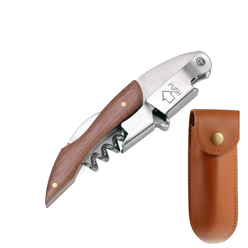 Wood Handle Corkscrew Professional Wine Opener Gift Set Portable Screw Corkscrew Beer Cap Bottle Opener Kitchen Bar Tool