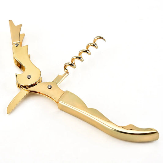 Multi-Use Bottle Opener, Gold-Plated Corkscrew, Double-Hinge Waiter’s Wine Key, Bar & Home Bottle Opener