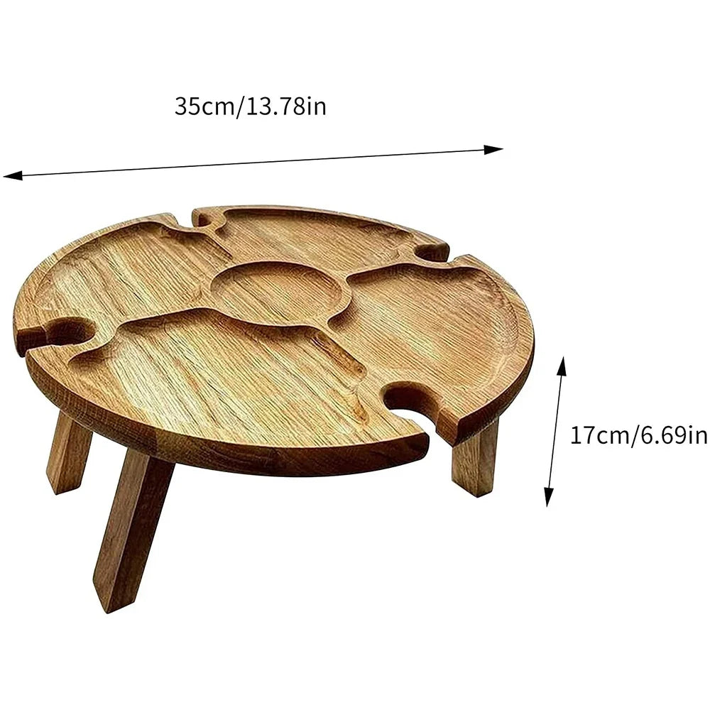 Portable Wooden Tables Outdoor Picnic Wine Table with Handle Small Folding Beach Table Retractable Legs Snack Cheese Tray