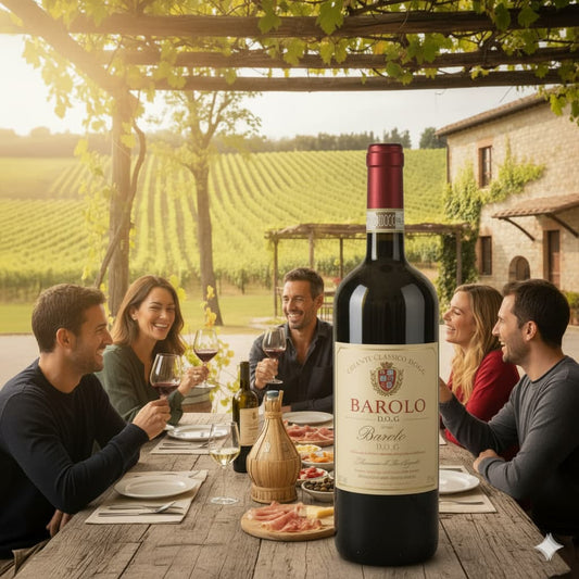 Celebration drinking Barolo in an Italian Vineyard