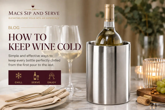 Elegant stainless steel wine cooler keeping a bottle of wine chilled for serving