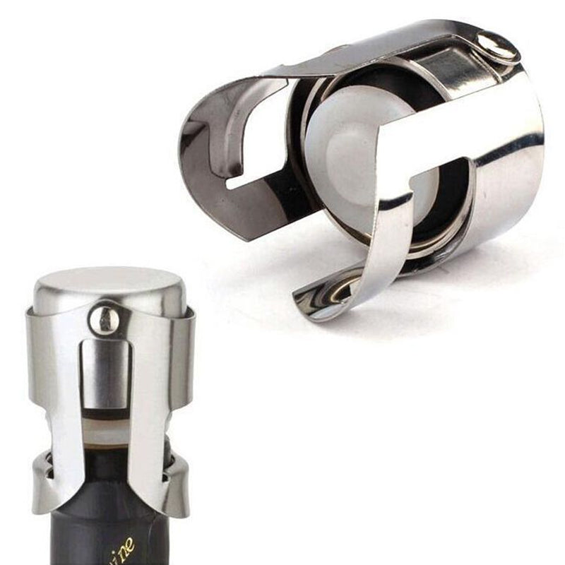 Silver stainless steel Champagne and sparkling wine bottle stopper on a white background