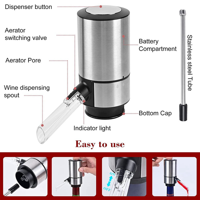 Electric Wine Aerator Dispenser, Bar Accessories, One-touch Automatic Wine Decanter Pourer, Wine Aeration for Party